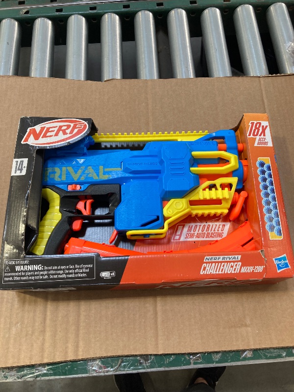 Photo 1 of Nerf Rival Challenger MXXIV-1200 Motorized Blaster, Curved 12 Round Magazine, 18 Nerf Rival Accu-Rounds, Gifts for Teens