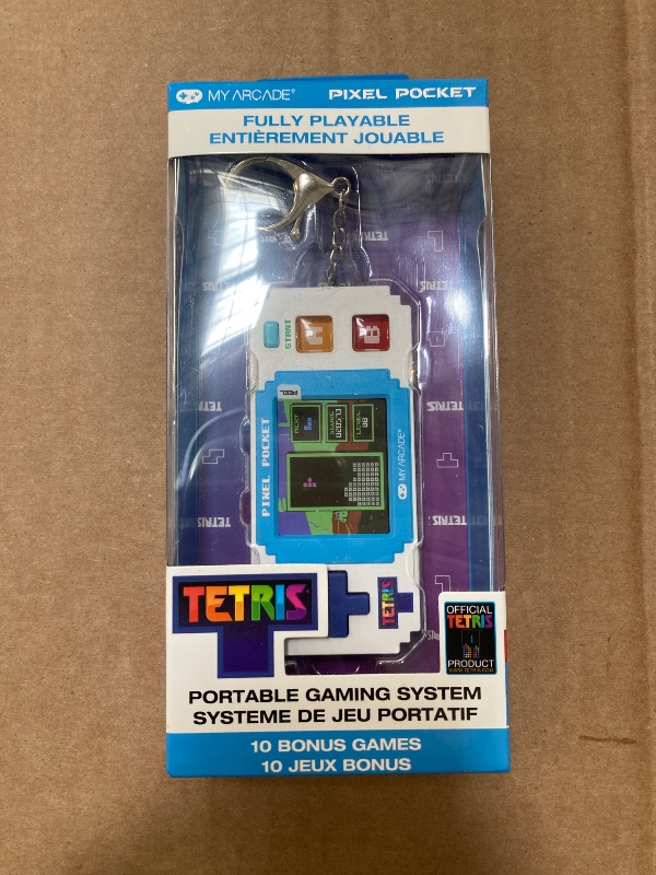 Photo 1 of Tetris Pixel Player: Officially Licensed Tiny Tetris Video Game, Strategic Puzzle Game with 10 Bonus Games, Portable Keychain Arcade, Games for Kids and Adults