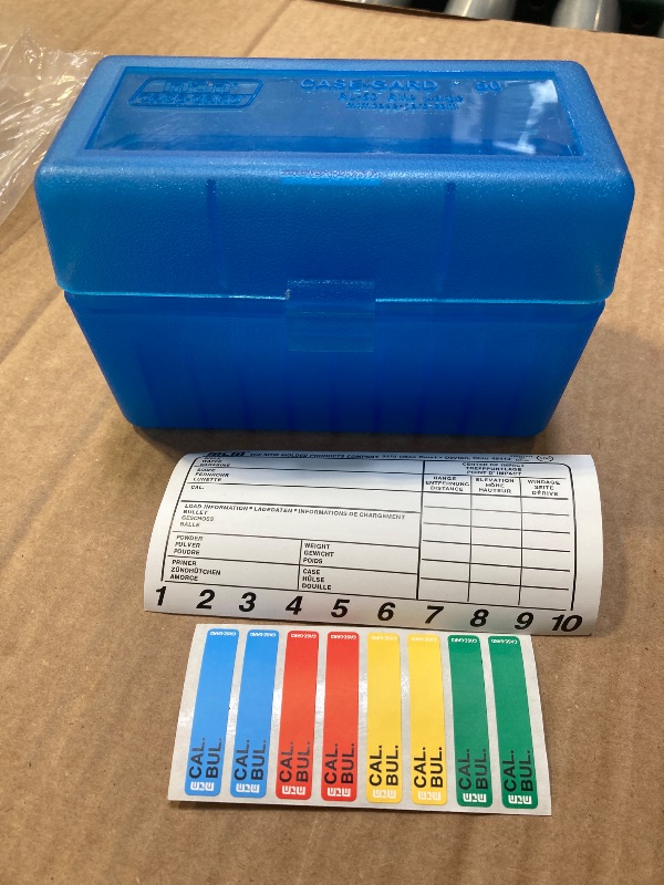 Photo 1 of MTM 50 Round Flip-Top Rifle Ammo Box .220 Swift to 458 Win Mag (Clear Blue), 3.61-Inch (RL-50-24)
