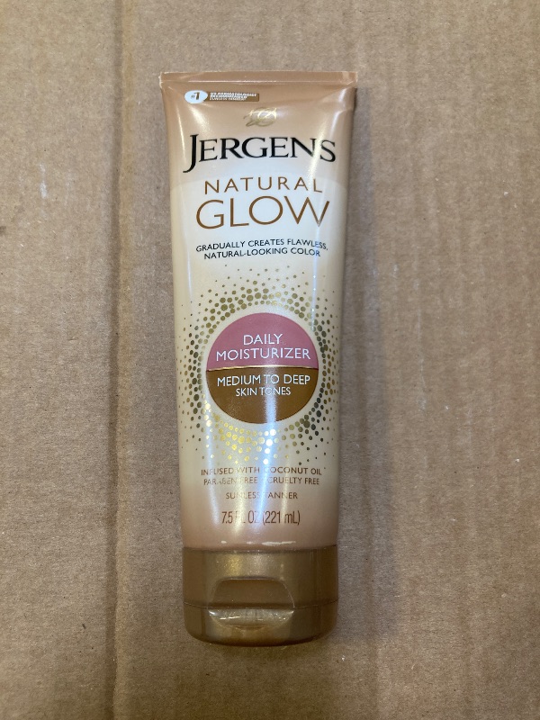 Photo 1 of Jergens Natural Glow Self Tanner Body Lotion, Sunless Tanning, Medium to Deep Skin Tone, Daily Moisturizer with Coconut Oil, Vitamin E and Antioxidants, 7.5 Oz
