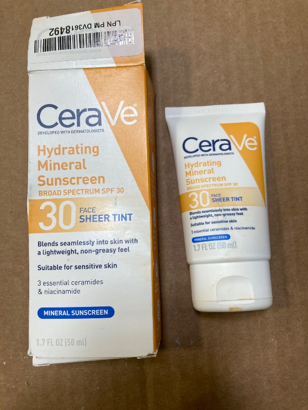 Photo 1 of CeraVe Hydrating Mineral Sunscreen SPF 30 with Sheer Tint, Tinted Mineral Sunscreen with Zinc Oxide & Titanium Dioxide, Blends Seamlessly For Healthy Glow, Medium, 1.7 Fluid Ounce