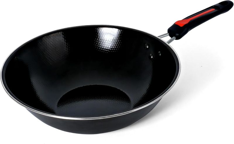 Photo 1 of Carbon Stee Wok Flat Bottom Stir Fry Pans,wok pan,woks,woks pan 11.8 Inch Black (Flower Black)