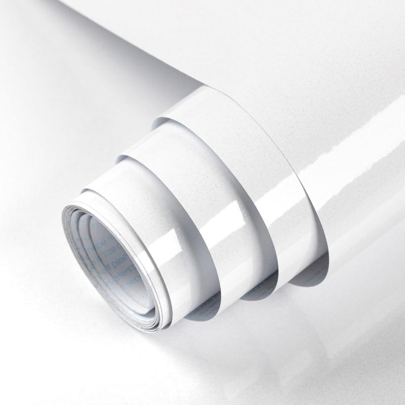 Photo 1 of Countertop Contact Paper White Wallpaper Self Adhesive Vinyl Film Thickened Decorative Paper Waterproof for Wallcovering Kitchen Cabinets Wardrobe Furniture Iridescent Glitter