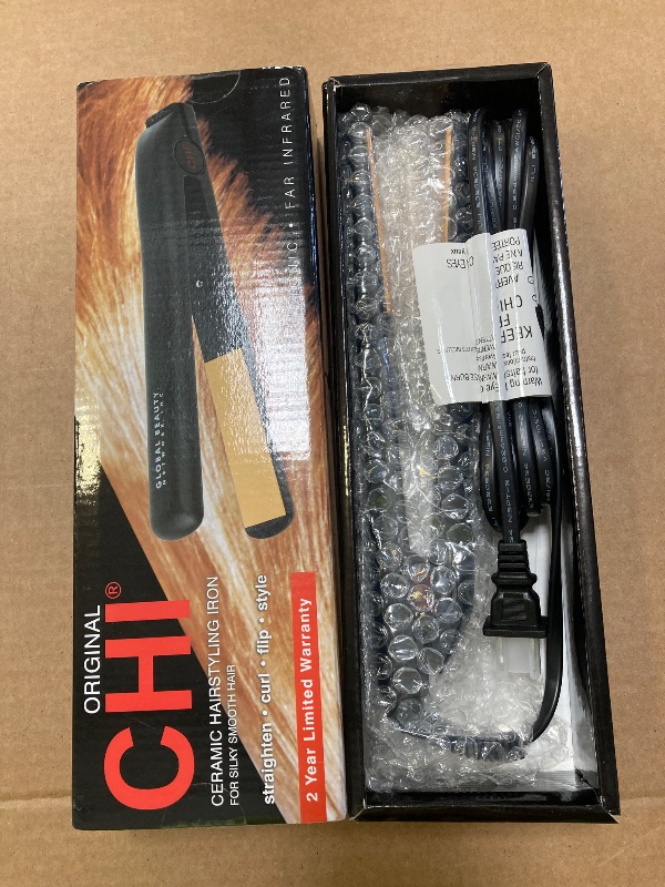 Photo 1 of CHI Original Ceramic Flat Iron, Hair Straightener For A Smooth Finish, Floating Plates, Quick Heat Up, Analog On/Off Switch, 1" Styling Tool, Black
