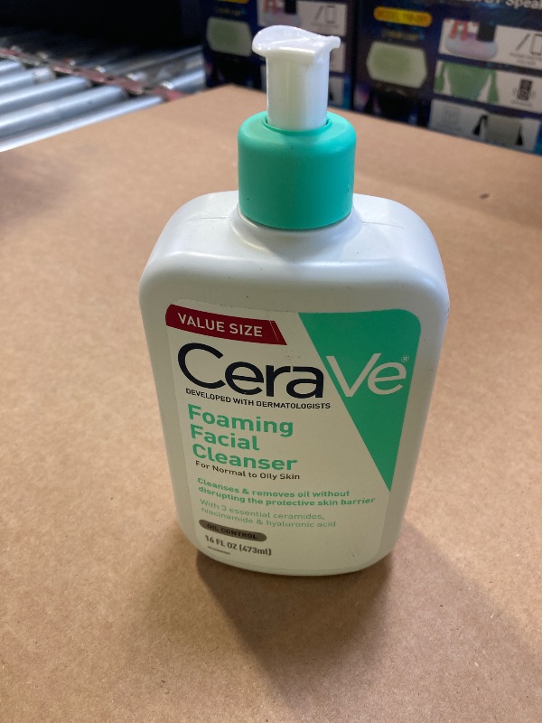 Photo 1 of CeraVe Foaming Facial Cleanser, Daily Face Wash for Oily Skin with Hyaluronic Acid, Ceramides, and Niacinamide, Fragrance Free, 16 Fluid Ounce