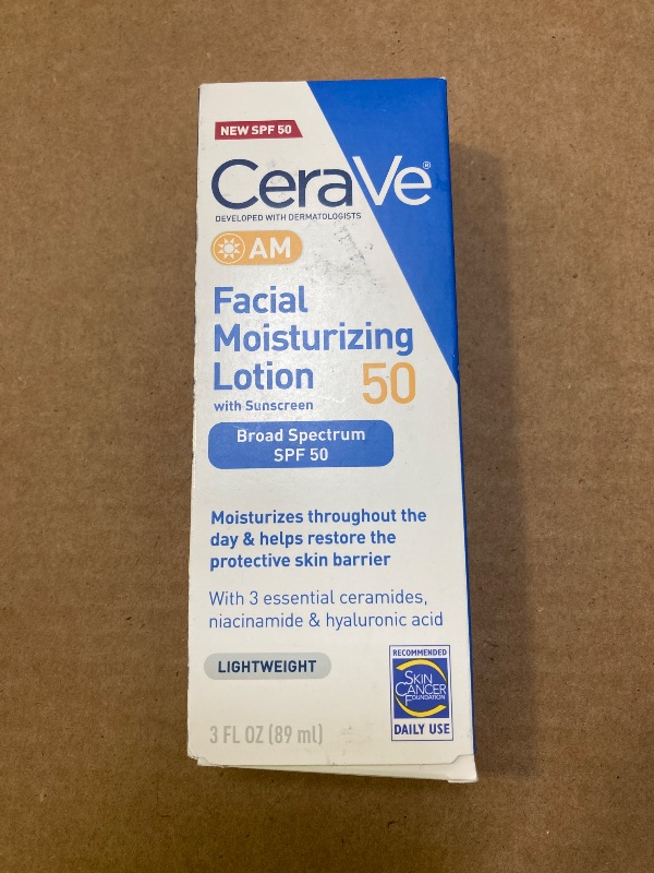 Photo 1 of CeraVe AM Facial Moisturizing Lotion SPF 50, Face Moisturizer with SPF, Hyaluronic Acid, Niacinamide & Ceramides, Non-Greasy, Blends Seamlessly With No White Cast, Non Comedogenic Sunscreen, 3 Oz
