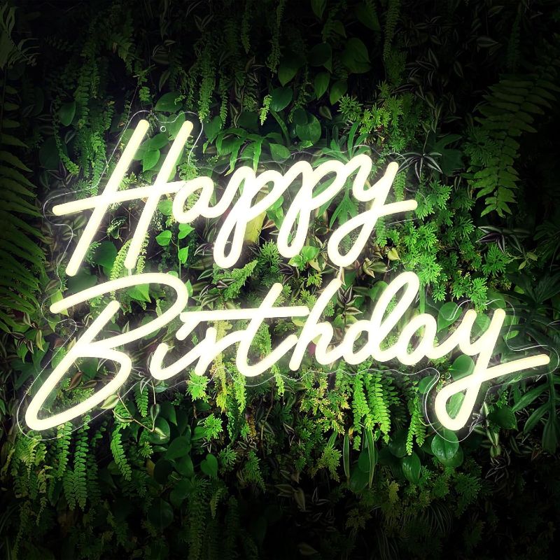 Photo 1 of Happy Birthday Neon Sign Large Neon Happy Birthday Sign for Backdrop with Dimmer Switch, Reusable Happy Birthday LED Sign for Birthday Party Decoration(Warm White) (22.5x13.8 In 1pc)
