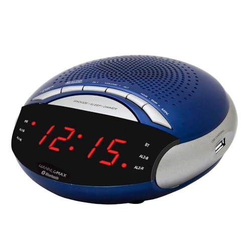 Photo 1 of HANNLOMAX HX-139CR Alarm Clock Radio, PLL FM Radio with Preset Stations, Dual Alarm, 0.6 Red LED Display, USB Port for 1A Charging, Bluetooth, AC Powe
