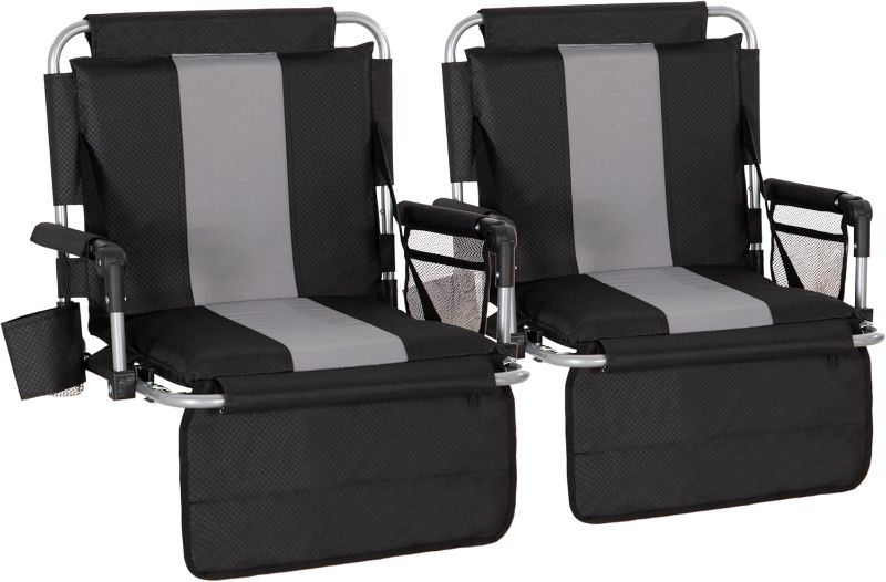 Photo 1 of LET'S CAMP Folding Stadium Seat Bleacher Chair with Cup Holder, Mesh Bag and Hide Hooks, Portable Stadium Chair with Back and Cushion
