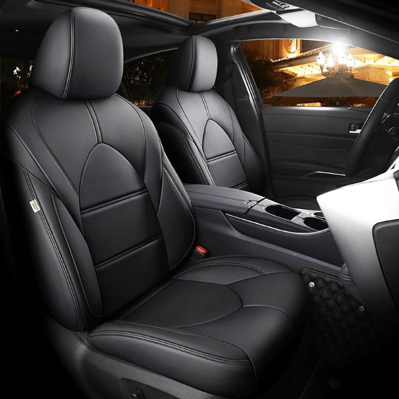 Photo 1 of CocheFamilia Custom Fit Highlander Car Seat Covers for Select Toyota Highlander 2020 2021 2022 2023 2024 -Three Rows, Second Row Captain Chair, 7 Seats,Leather(Black)
