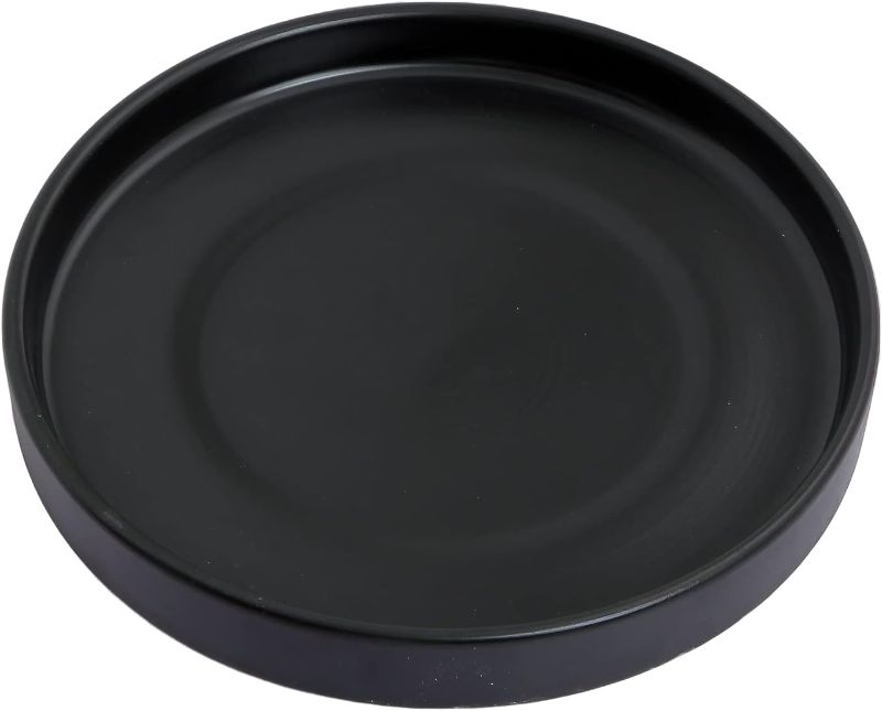 Photo 1 of 15 Inch Ceramic Saucer - Ceramic Drainage Tray for Plant Pot (Matte Black)
