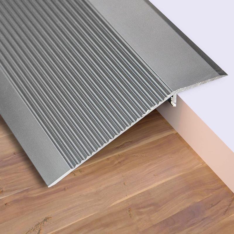 Photo 1 of Aluminum Floor Transition Strip - 36 Inch Ramp Reducer for Doorways & Wheelchair Access - Suitable for Thresholds Under 1.6 Inch (Gray)

