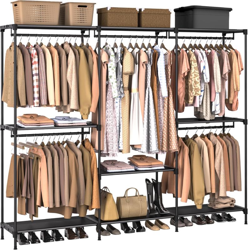 Photo 1 of Clothes Rack, Portable Closet, 80.7 Inch Extra Large Capacity Wardrobe Closet, Clothes Storage Organizer with Shelves and 5 Hanging Rods, Easy to Assembly, Black PCT036B01
