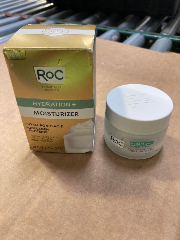 Photo 1 of RoC Hydration+ Hyaluronic Acid Moisturizer Face Cream, Hydrating, Smoothing, Fragrance Free Formula with Collagen Proteins (1.7 Ounces) with Retinol Eye Cream 