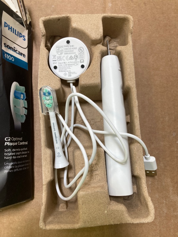 Photo 1 of Philips Sonicare 4100 Rechargeable Electric Toothbrush, with Pressure Sensor, 2 Intensity Settings, SmarTimer and QuadPacer, 14-Day Battery Life, White, Model HX3681/23