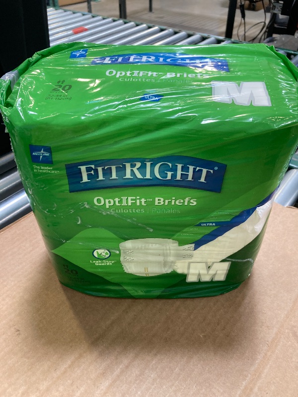 Photo 1 of Medline FitRight Ultra Adult Diapers, Disposable Incontinence Briefs, Leak-Proof Diaper, Absorbent Briefs For Men and Women, Maximum Protection, Medium, 32 – 44 in, 20 briefs per bag