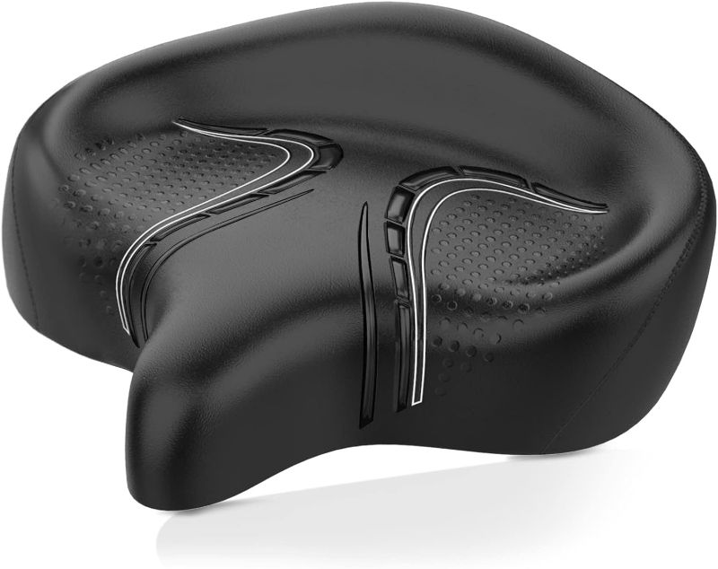 Photo 1 of BLUEWIND Oversized Bike Seat, Wide Bicycle Saddle Novel Backrest Design for Electric Bike, Universal Fit Exercise Bike or Road Stationary Bike Seat Cushion for Men & Women
