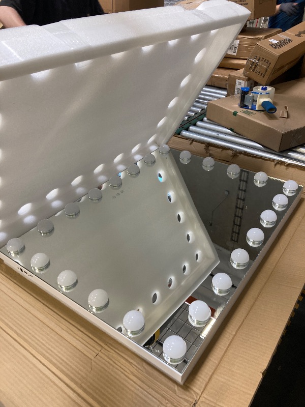 Photo 1 of 24 Extra Bulbs Vanity Mirror with Lights, 32WX24L Tabletop Hollyhood Makeup Mirror USB+Type-C Charging, Hollywood Lighted Mirror,3 Colors Modes,Touch Control,Metal Frame,White
