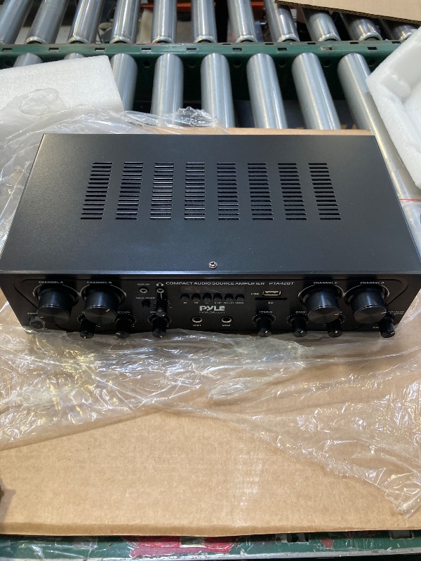 Photo 1 of Pyle PTA42BT Wireless Karaoke Bluetooth Stereo Receiver - 4 Channel Power Amplifier w/USB,2 Microphone Input w/ Echo,Talkover for PA Great for Home Speaker System,Black