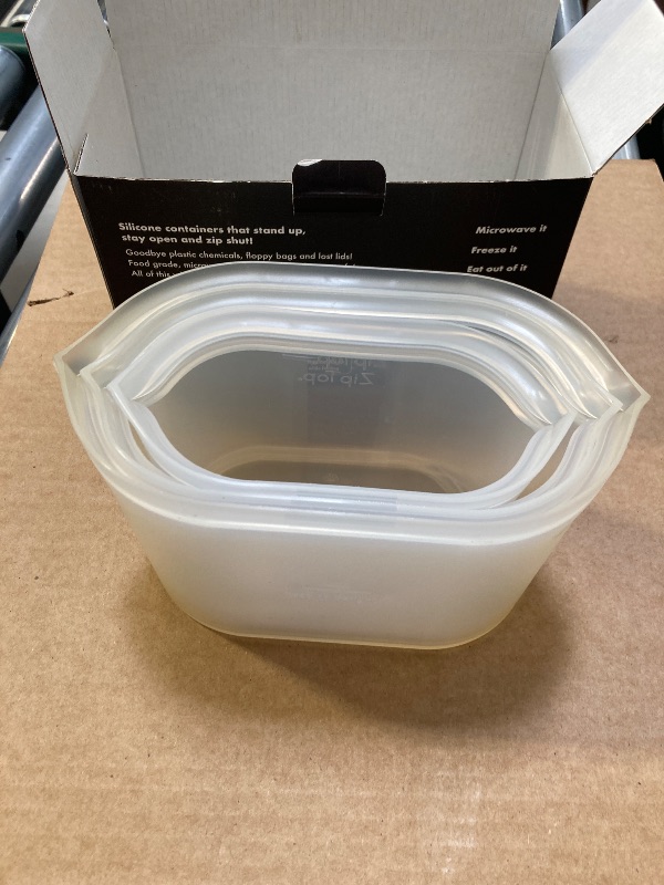Photo 1 of Zip Top Reusable Food Storage Bags | 3 Dish Set [Frost] | Silicone Meal Prep Container | Microwave, Dishwasher and Freezer Safe | Made in the USA