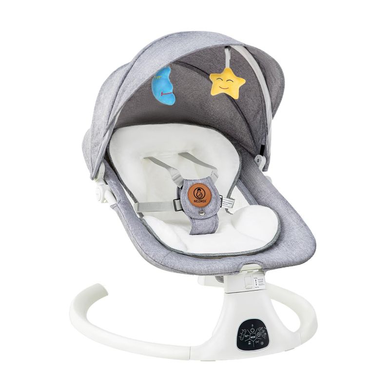 Photo 1 of Baby Swing for Infants & Toddlers, Electric Bouncer with Remote Control, 3 Seat Positions, 5 Speeds, 5-Point Harness, Grey
