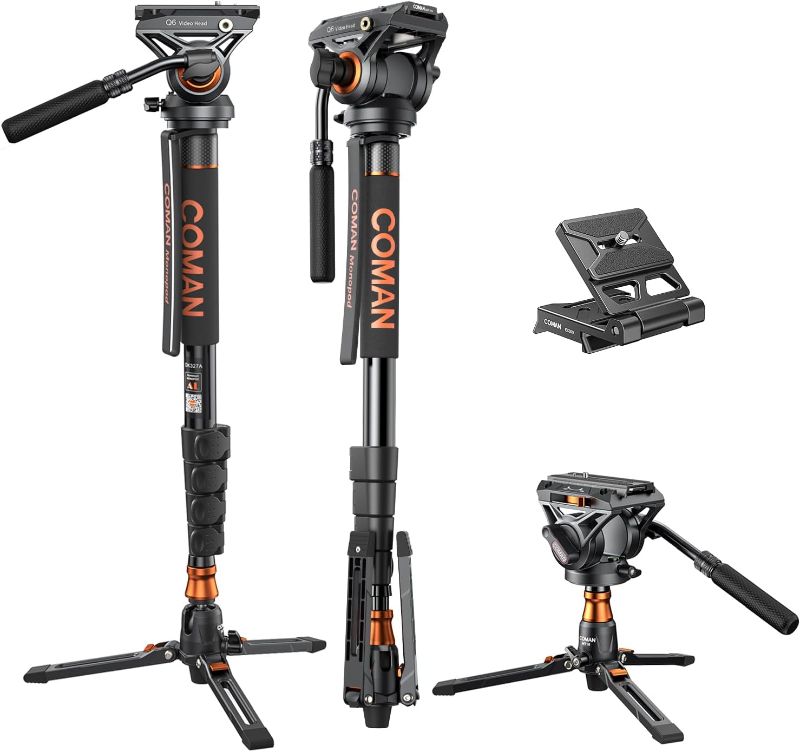 Photo 1 of Monopod with Feet, Coman Professional Video Camera Monopod Q6 with Tripod Stand 70.6 inch Max Load 22 Lbs for Cameras, Canon, Nikon, Sony, DSLR, Video Camcorder
