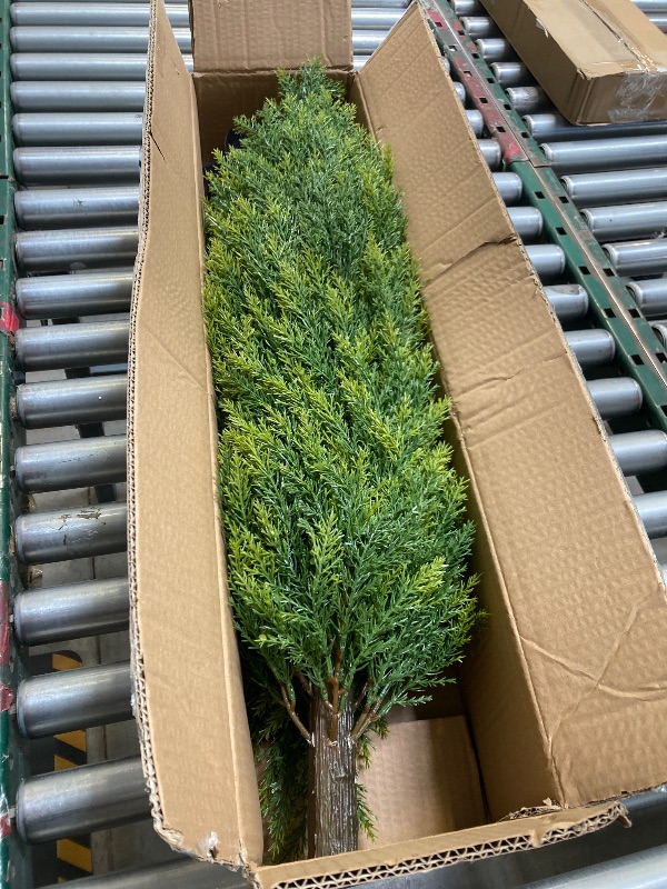 Photo 1 of 3FT Artificial Cedar Topiary Trees with Ground Spike, UV Resistant Fake Bushes Artificial Shrubs 2 Pack Faux Cypress Plants for Outdoor Indoor Front Porch Garden
