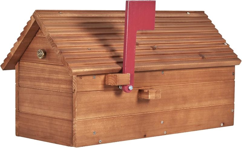 Photo 1 of Cedar Mailboxes Outside,Mailboxes for House Outside Decorative,Outdoor Custom Mailbox Wood Roof for Envelope, Mail, Postcards, Books, Garden Yard Storage Box School Library

