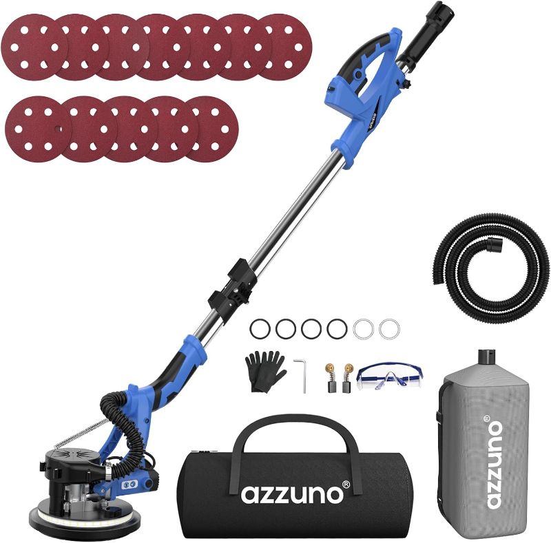 Photo 1 of Drywall Sander with Vacuum Dust Collection, AZZUNO 12A Popcorn Ceiling Removal Tool with 5 Variable Speed 800-1900RPM, LED Light, Foldable & Extendable Handle, 12pcs Sanding Discs

