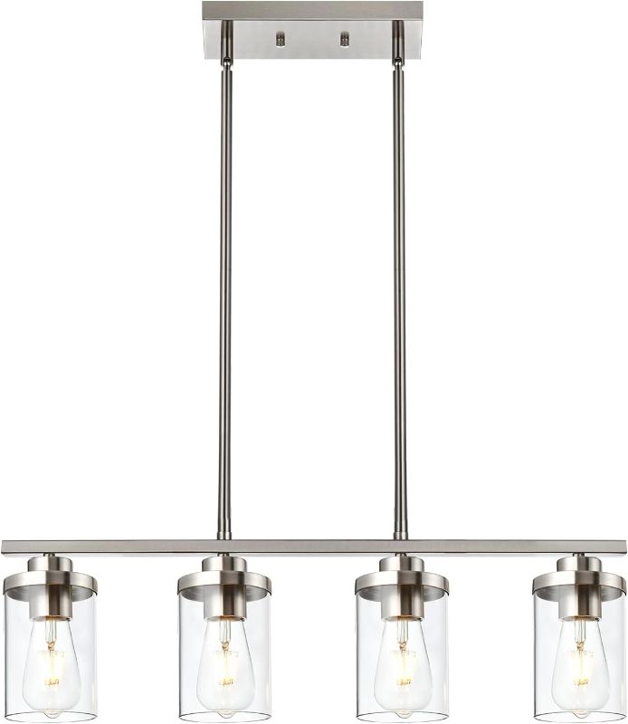 Photo 1 of 4-Light Dining Room Light Fixtures, Modern Kitchen Island Pendant Lighting Brushed Nickel Flush Mount Ceiling Hanging Lighting with Glass Shade Pendant Lights for Living Room Bedroom Hallway
