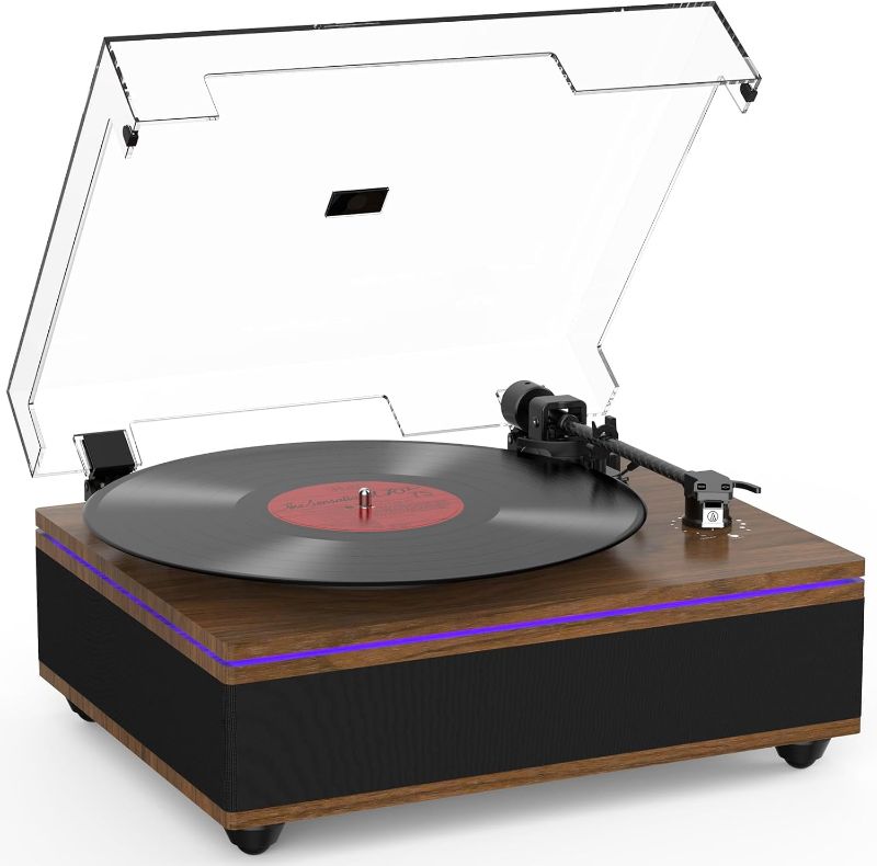 Photo 1 of Vinyl Record Player with Built-in Stereo Speakers Bluetooth Belt-Drive Turntable High Fidelity Turntables for Vinyl Records with Magnetic Cartridge AT-3600L 2 Speed Turntable with LED Light

