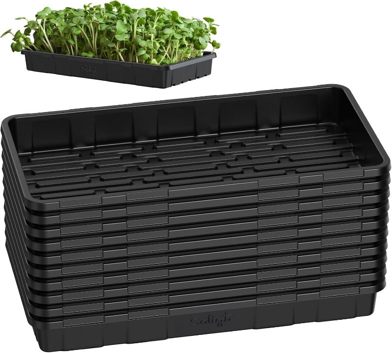 Photo 1 of SOLIGT Extra Thick Heavy Duty 10 Pack 1020 Seed Starting Trays - Microgreens Growing Trays Seedling Plant Germination Starter Tray Transplant Fodder Flats, No Holes, No Leakage, Reusable…
