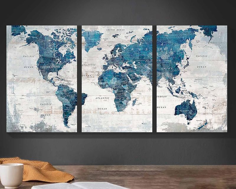 Photo 1 of Elixart Wall Art for Living Room Office Wall Decor Pictures for Bedroom World Map Art Large Kitchen Decor 48"X24" Motivational Painting for Dining Room Wall Decorations

