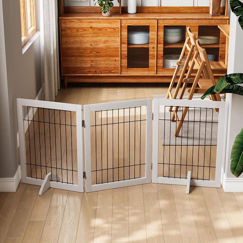 Photo 1 of Dog Gate Foldable 3 Panel Pet Gates Extra Wide Dog Gates for Indoor Doorways Stairs 24in Height Support Feet Included