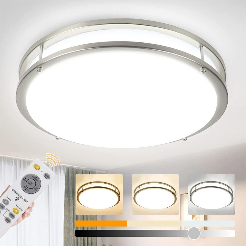 Photo 1 of DLLT 48W Dimmable Flush Mount LED Ceiling Light Fixture, 17.6" Round Close to Ceiling Lights with Remote Control, Modern Ceiling Lighting for Bedroom/Kitchen/Living Room/Dining Room, 3000K/4000K/6000K
