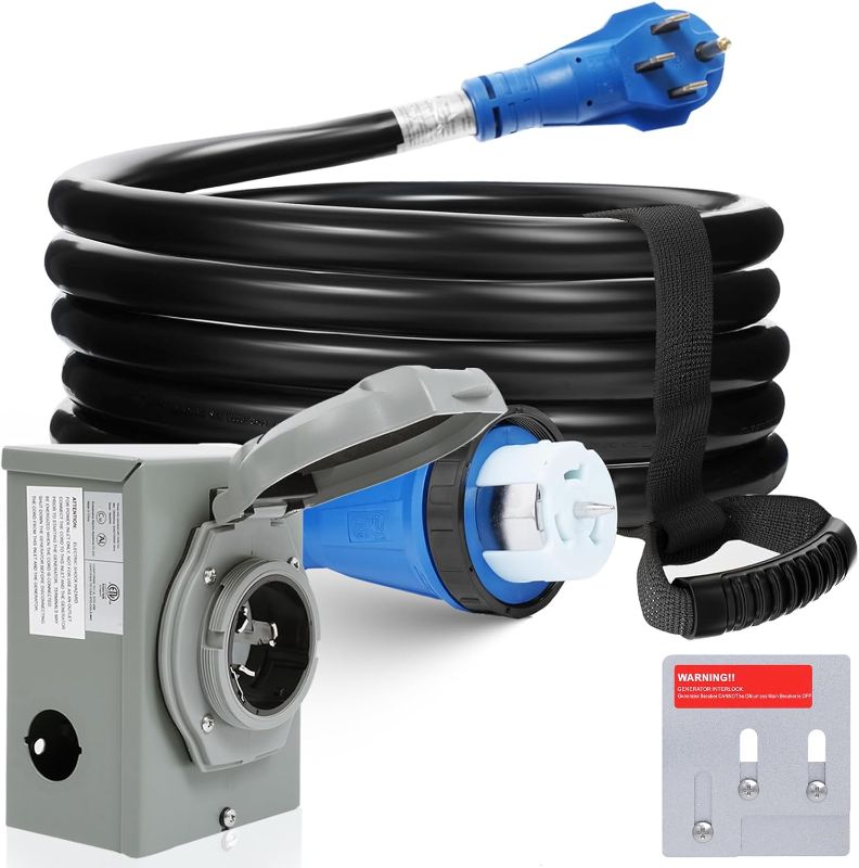 Photo 1 of Generator Cord 50 Amp 15FT, NEMA 14-50P to SS2-50R, ETL Listed, Black, Female-to-Male, Heavy Duty, Waterproof, Outdoor, 125/250V, 12,500W, Generator to House
