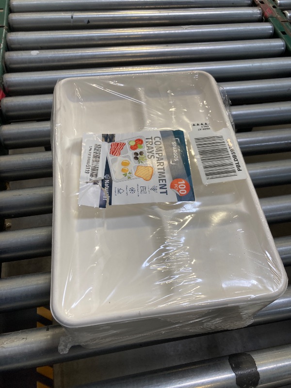 Photo 1 of 5 Compartment Plates Disposable Heavy Duty (100 Pack) Trays 12.5" x 8.6" - Sugarcane School Trays - Disposable Plates with Compartments Sectioned - Environmentally-Friendly Paper Dividers