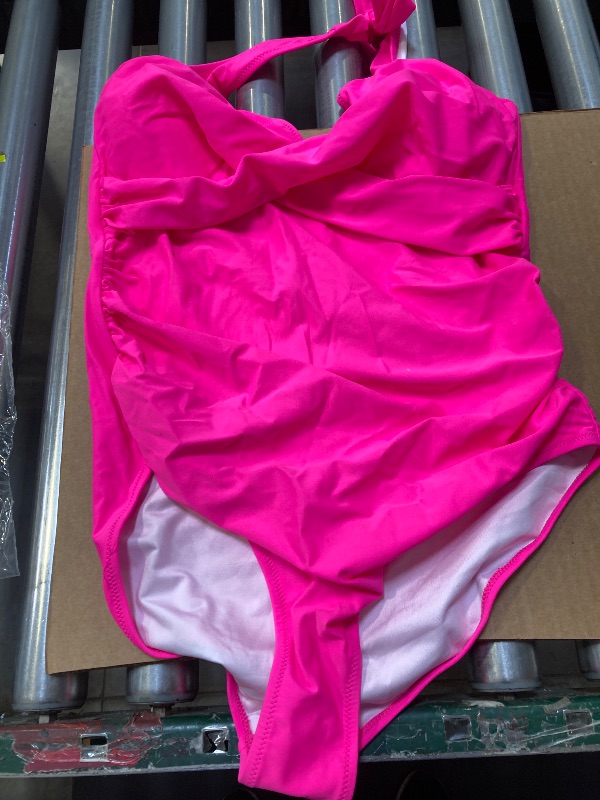 Photo 1 of SUUKSESS Women Sexy Tummy Control One Piece Swimsuits Halter Push Up Monokini Bathing Suits (Hot Pink, XL)