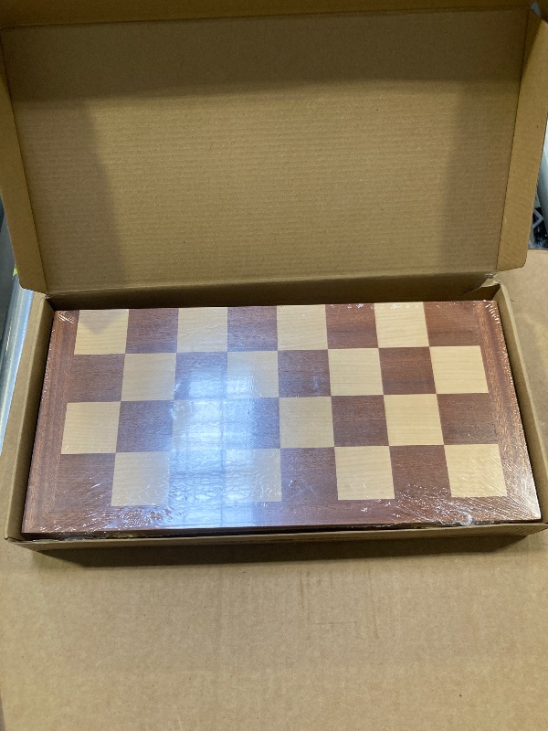 Photo 1 of VAMSLOVE 14inch Checkers Folding Wooden Game Set, 8x8 Classic Checkerboard International Checkers Draughts Board 64 Square with Pieces Storage Slots (Instructions Included)