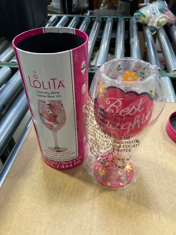 Photo 1 of Enesco Lolita Designs Pretty as a Peony Floral Hand-Painted Artisan Wine Glass, 15 Ounce, Multicolor