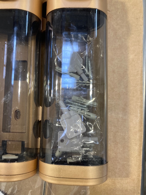 Photo 1 of Shampoo and Conditioner Dispenser?Refillabe Shower Soap Dispensers 3 Chamber No Drill Shampoo Dispenser for Shower Wall Mounted 3 * 300ml Container for Bathroom Hotel (Gold 3 Chamber)
