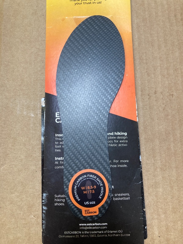 Photo 1 of Carbon Fiber Insole - 1 pc, Men 7.5, Women 8.5-9- Unisex Shoe Insert - Stiff Foot Plate - Orthotic Insole - Turf Toe, Hallux Rigidus, Flat Feet, Plantar Fasciitis, Mortons Extension
