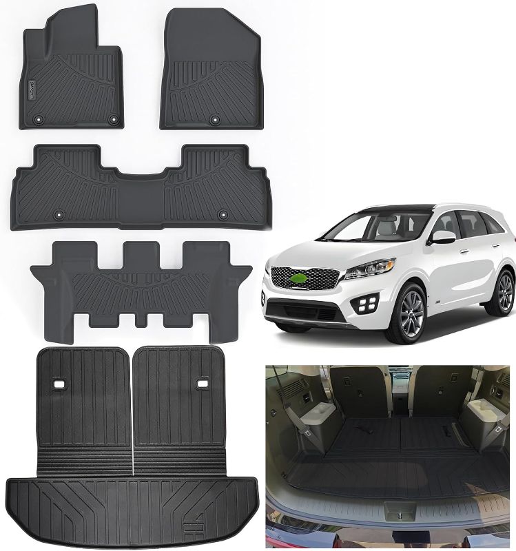 Photo 1 of All-Weather TPE Floor Mats for 2016-2020 Kia Sorento, 3 Row Custom Fit Floor Liners?Cargo Liner with Seat Back Protection, Heavy Duty Non-Slip, Trunk Mat Set
