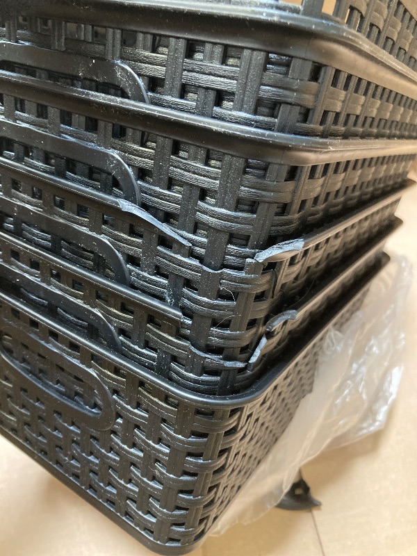Photo 1 of WYT Woven Storage Organizer Basket, 6-Pack Black Plastic Weave Baskets, 10.1 x 7.55 x 4.1
