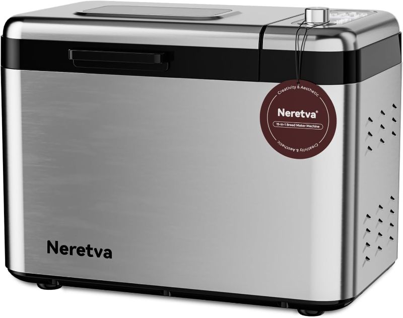 Photo 1 of Neretva Bread Maker, 3.3LB Larger Bread Machine 15-in-1 Stainless Steel & Nonstick Ceramic Pan & Auto Nut Dispenser Breadmaker Machines Full Touch Panel with Gluten Free White Wheat Rye French Pizza
