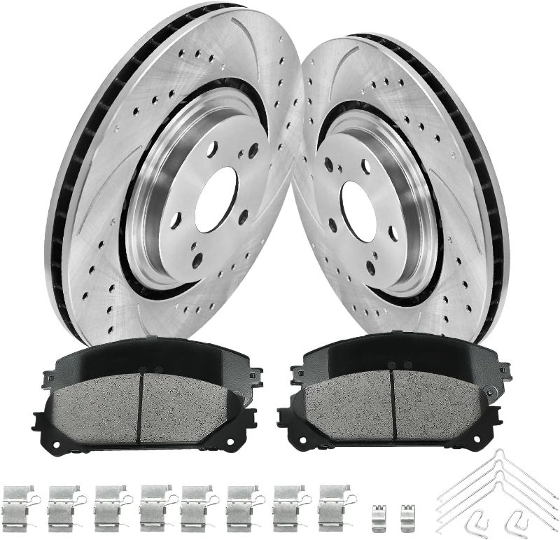 Photo 1 of Anpulsero Front Brake Pads and Drilled Slotted Rotors Kit Compatible with 2011-2020 Toyota Sienna,2008-2019 Toyota Highlander,2010-2015 Lexus RX350|328mm(12.9in)|31511 & D1324-8436|Front Brake Rotors
