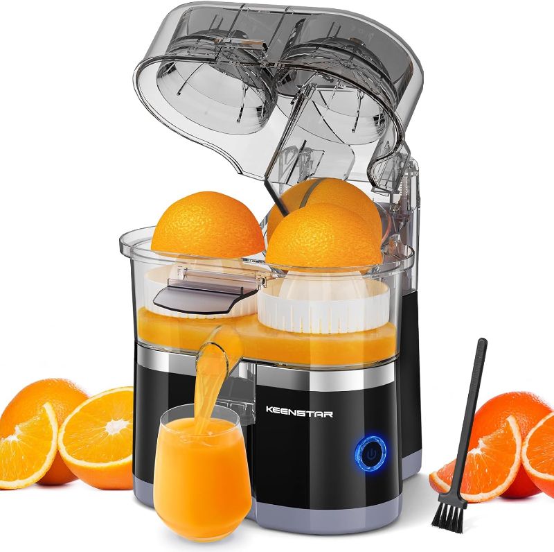 Photo 1 of Electric Citrus Juicer, Dual-Head Orange Juicer Squeezer with Power Cord, Portable Juicer with Cleaning Brush for Lemon, Grapefruit, High Juice Yield, One Touch Operation, Easy to Clean
