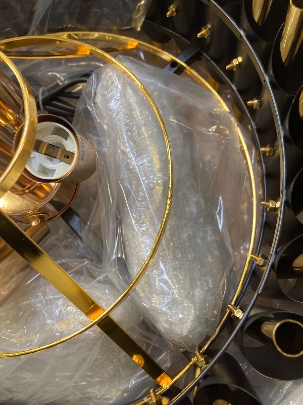 Photo 1 of Modern Crystal Chandelier Black and Gold Chandelier 3-Tier Round Pendant Ceiling Light Fixture Flush Mount Chandeliers for Dining Room Living Room Bedroom Foyer Hallway Entryway Kitchen W16
