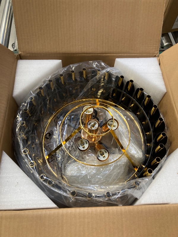 Photo 1 of Modern Crystal Chandelier Black and Gold Chandelier 3-Tier Round Pendant Ceiling Light Fixture Flush Mount Chandeliers for Dining Room Living Room Bedroom Foyer Hallway Entryway Kitchen W16

