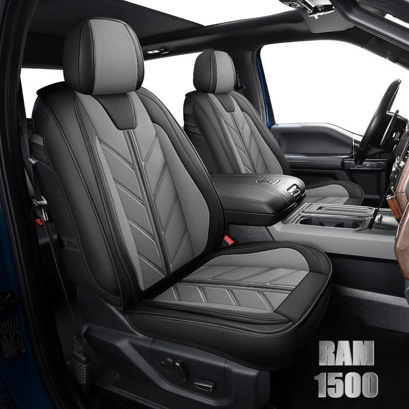 Photo 1 of Pickup Seats Covers Compatible with Dodge Ram 1500 2009-2024 Truck Pleather Seat Covers Custom Fit Dodge Ram 2500 3500 (Gray,5 Sets Full Seat)